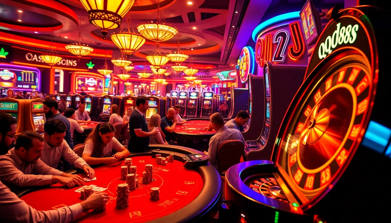 Experience the excitement of qq888 as players engage in thrilling casino games across vibrant gaming tables.