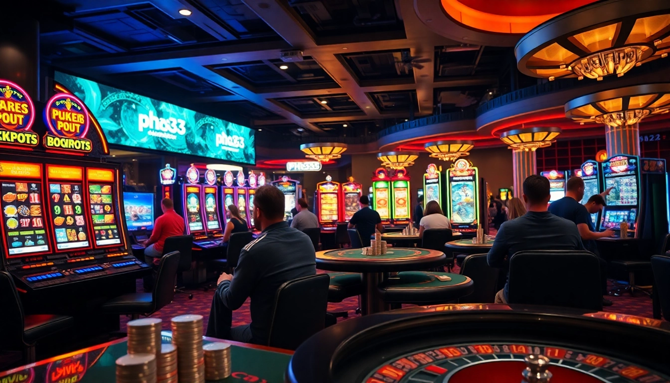 A player enjoying a thrilling moment at the ph33-themed slot machine in a lively casino environment.