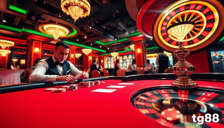 tg88 casino scene with a lively poker table and focused players.