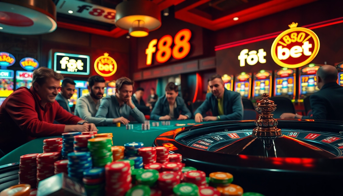 Experience the thrill of winning at f88 bet with lively casino action featuring poker tables and vibrant slots.