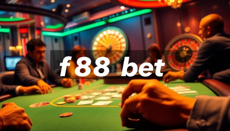 Experience the thrill of f88 bet with players at a vibrant poker table full of excitement.