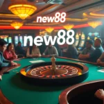 Experience the excitement of new88 as players engage with roulette and vibrant casino games in a dynamic, colorful setting.